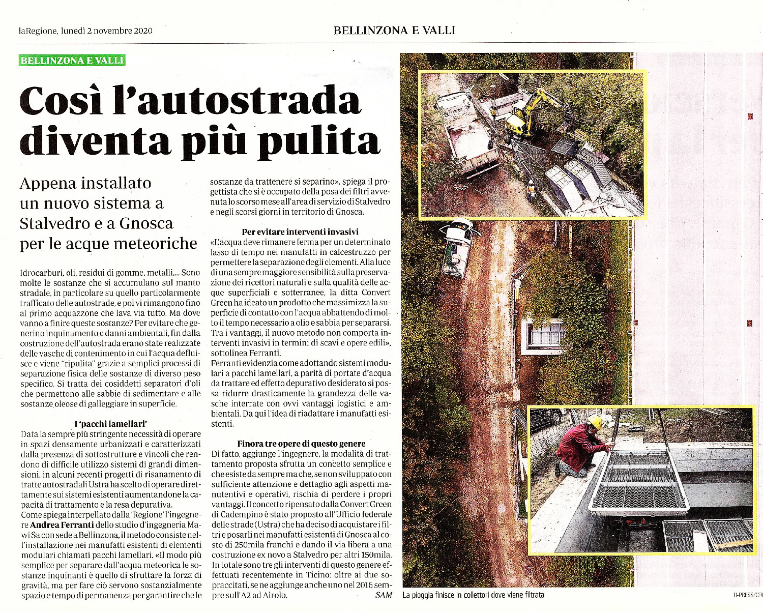 "Così l'autostrada diventa più pulita" sul quotidiano La Regione